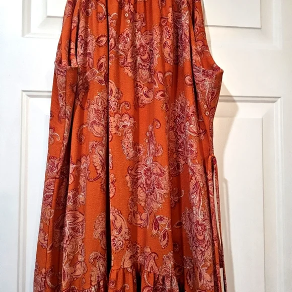 Maison TaraFloral Orange and Pink Maxi Dress Size 18w Maxi Ocean Tiered Beach - Picture 5 of 13